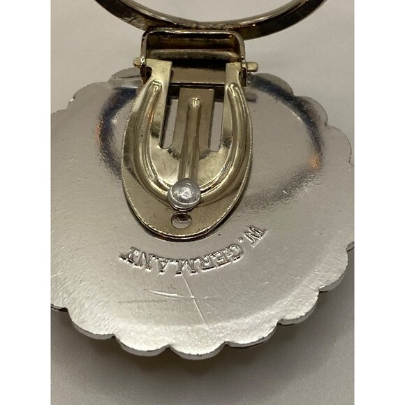 Vintage W. Germany Filigree Silver & Black Round Brooch Pin With Scalloped Edge - Picture 7 of 8